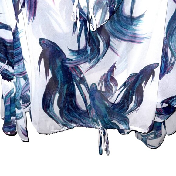 Ramona La Rue Betta Fish Print Crepe de Chine Batwing Blouse - OS - Picture 6 of 11